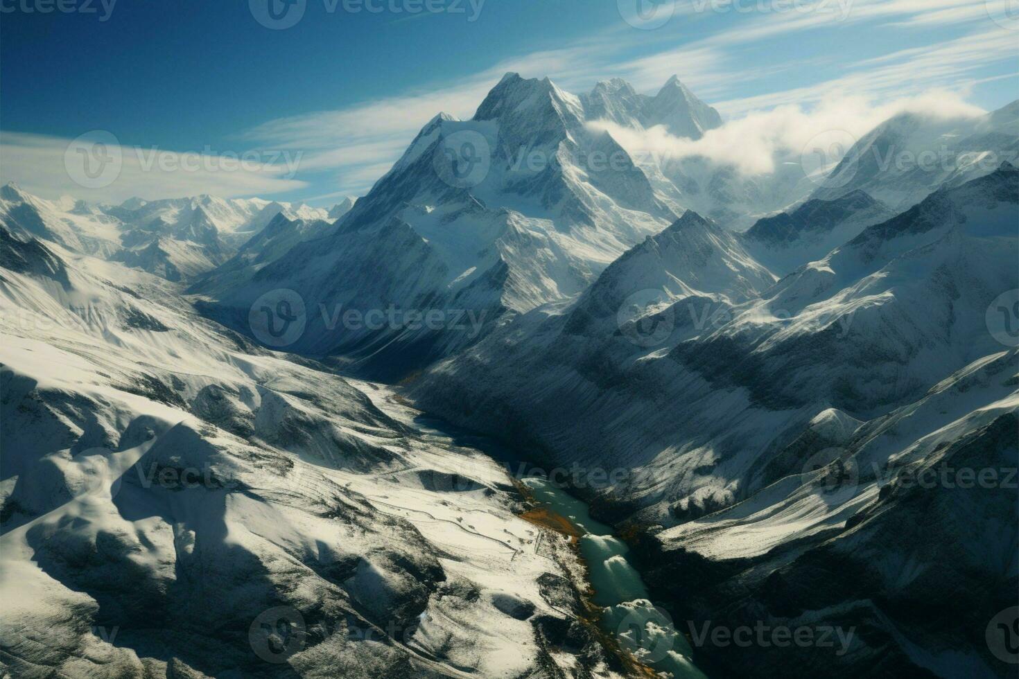 Aerial shot unveils the captivating grandeur of the beautiful Swiss Alps AI Generated photo