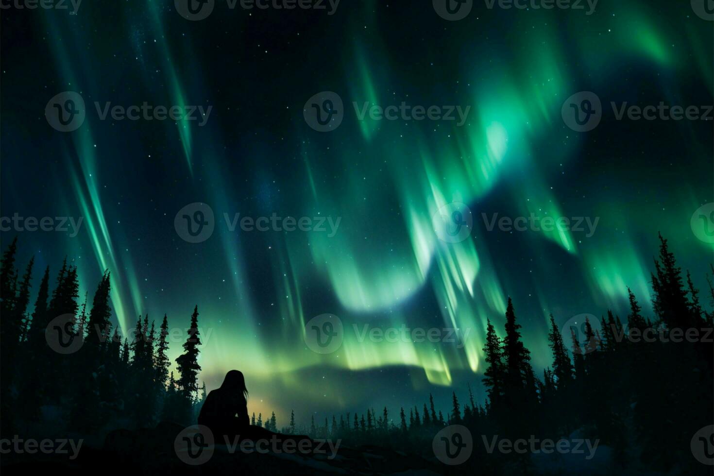Couple basks in the enchanting glow of the Northern Lights AI Generated photo