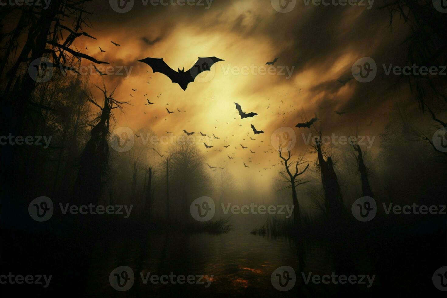 Eerie bats silent wings create haunting silhouettes in the twilight sky AI Generated photo