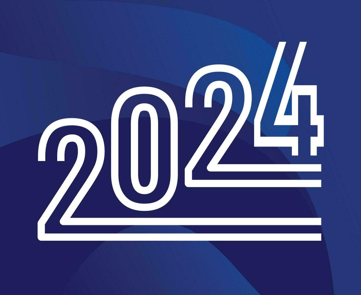 2024 New Year Holiday Design White Abstract Vector Logo Symbol Illustration With Blue Background