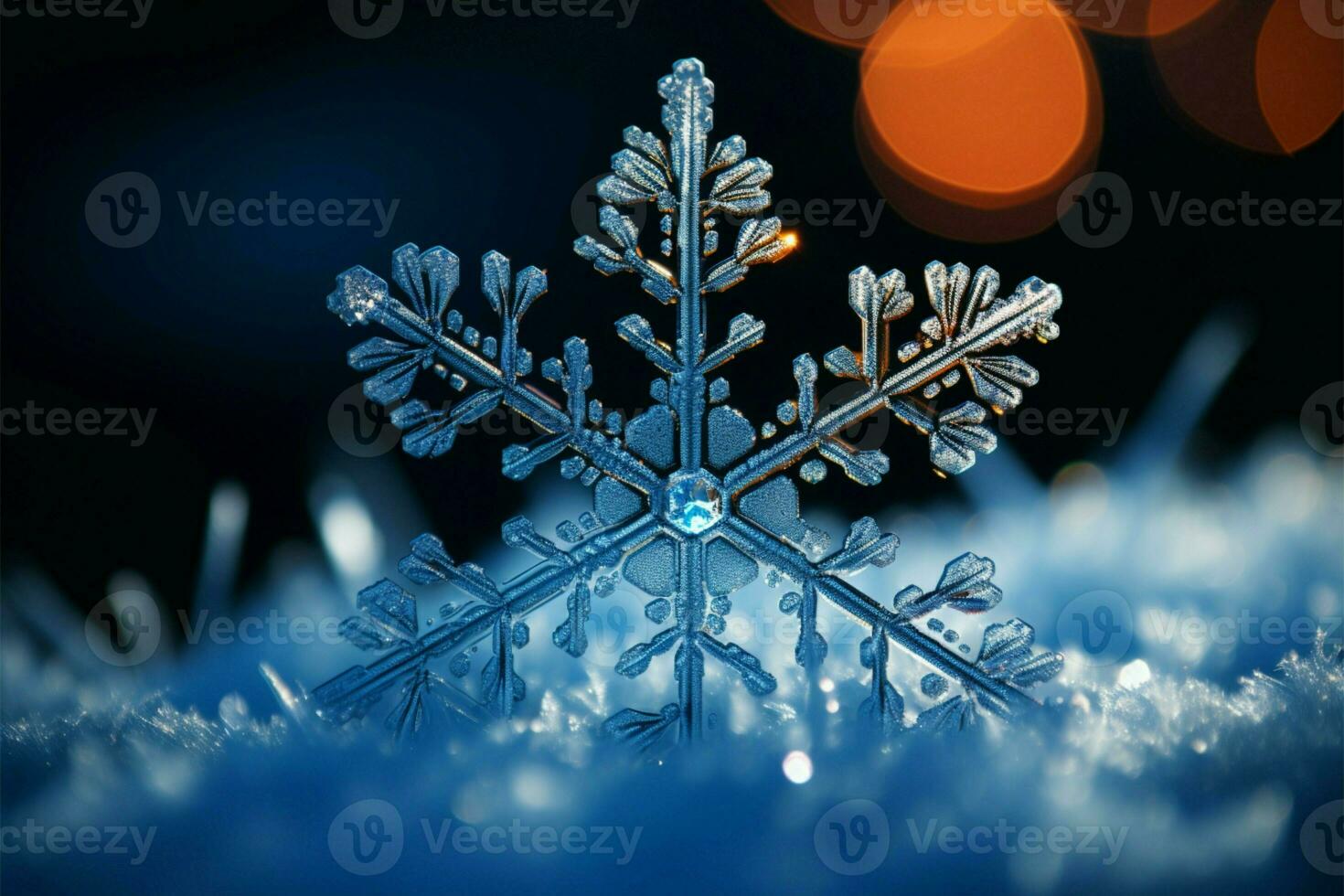 A stunning macro photograph, capturing the intricate beauty of a snowflake AI Generated photo
