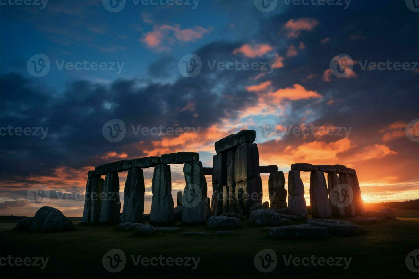 Ancient Stonehenge marks the winter solstice with mystical celestial alignment AI Generated photo