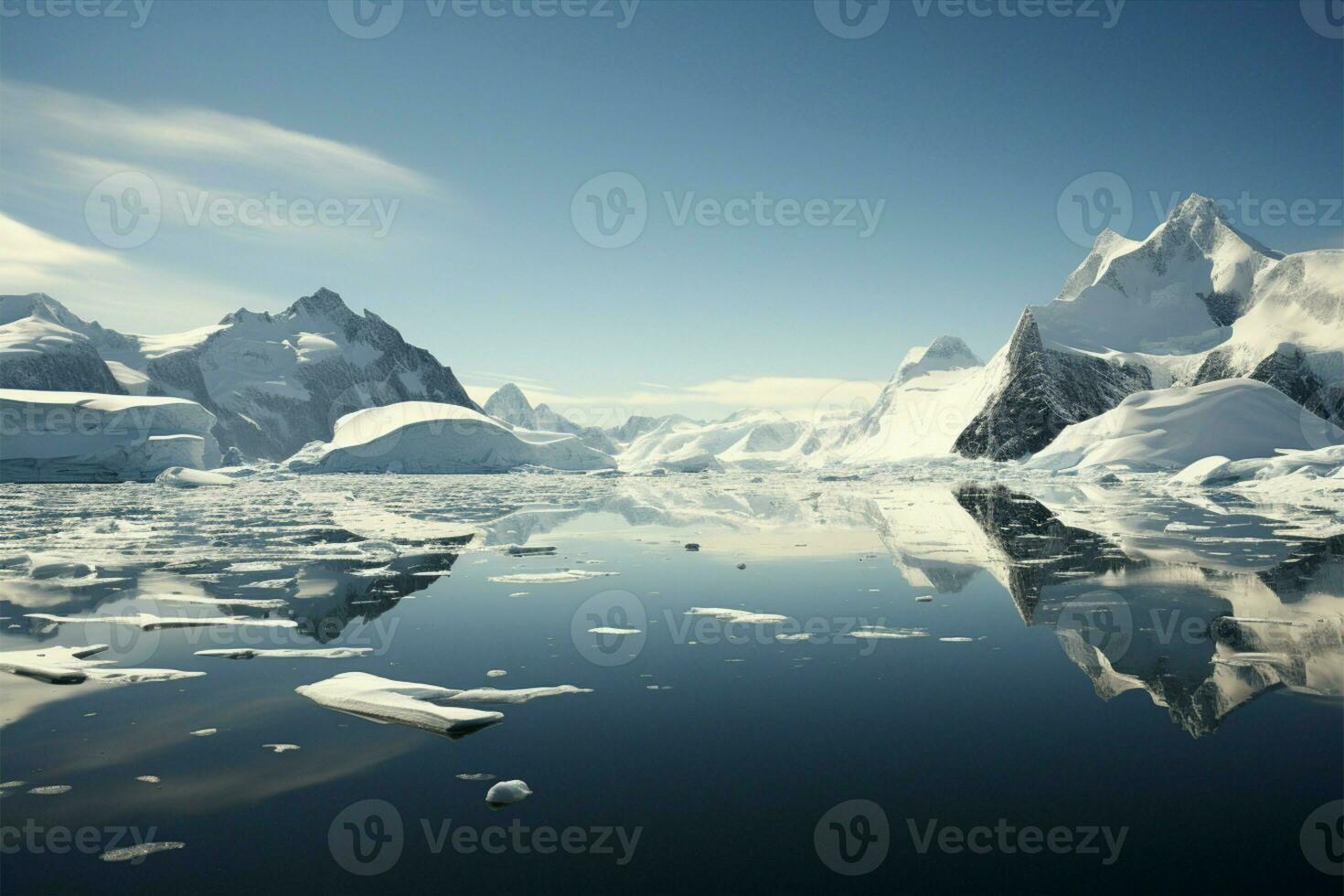 Antarctic Peninsulas breathtaking Paraiso Bay, with mountains along the horizon AI Generated photo