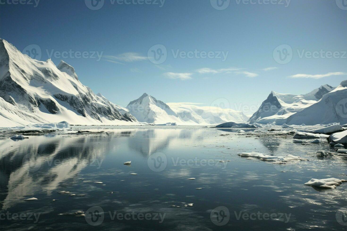 Antarctic Peninsulas breathtaking Paraiso Bay, with mountains along the horizon AI Generated photo