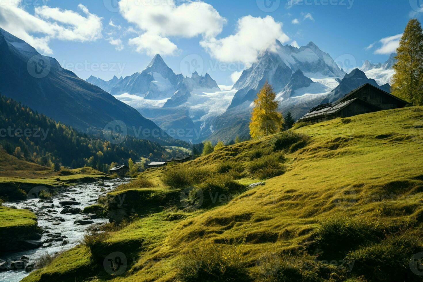 francés Alpes revelar temor inspirador belleza con imponente picos y valles ai generado foto