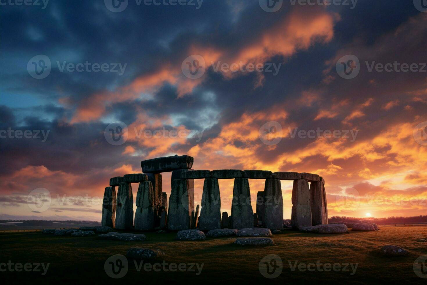 invierno solsticio trae un celestial espectáculo a el icónico Stonehenge ai generado foto