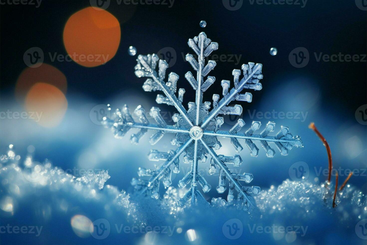 A breathtaking winter macro image, showcasing the elegance of snowflakes AI Generated photo