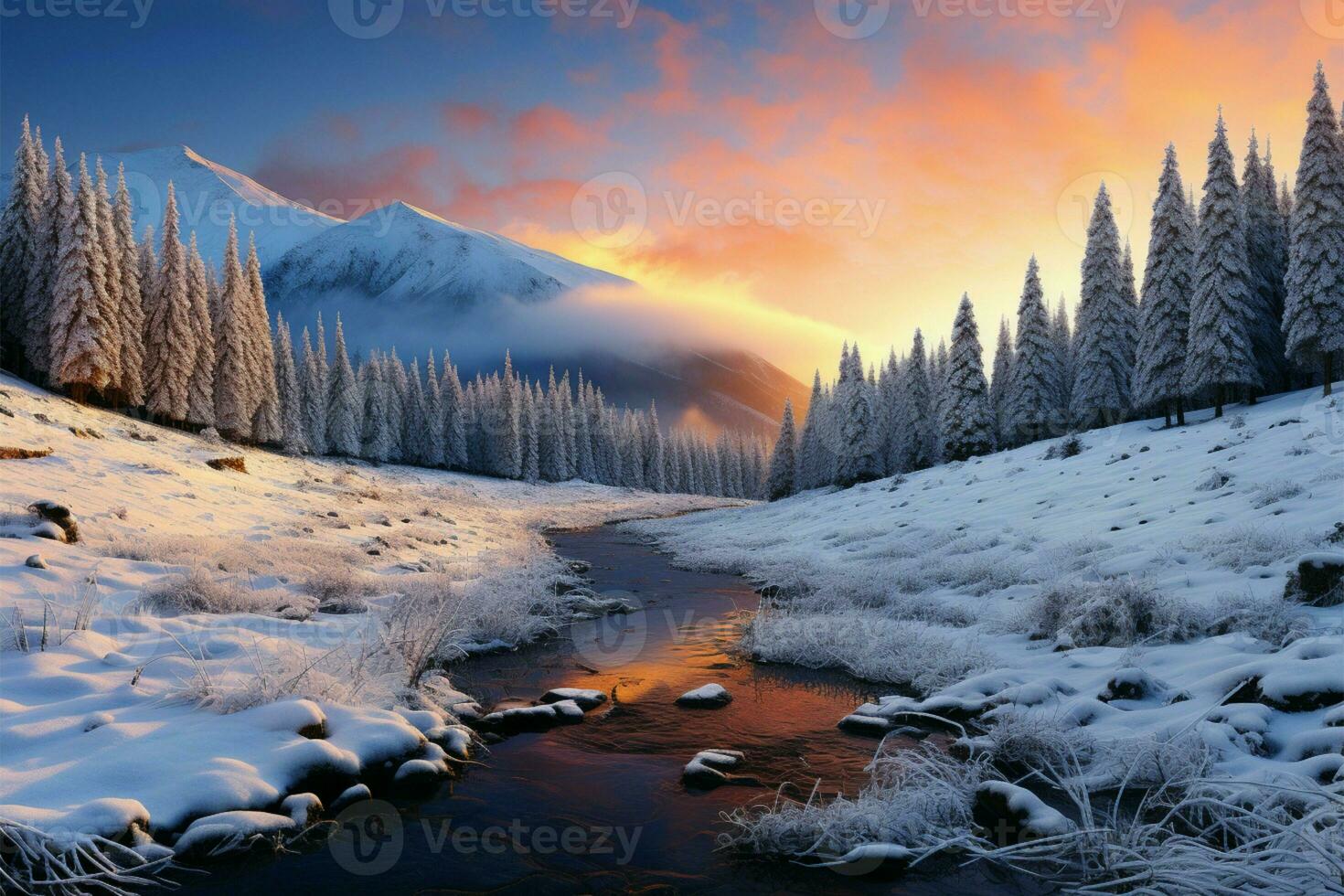 Winters charm is heightened by the gentle kiss of sunshine AI Generated photo
