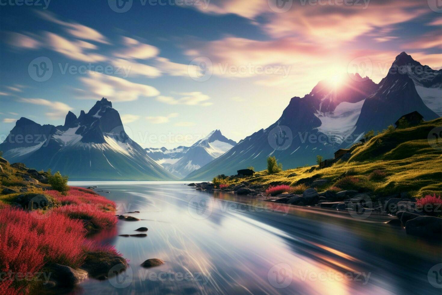 A picturesque, colorful vista with breathtaking, diverse scenic elements AI Generated photo