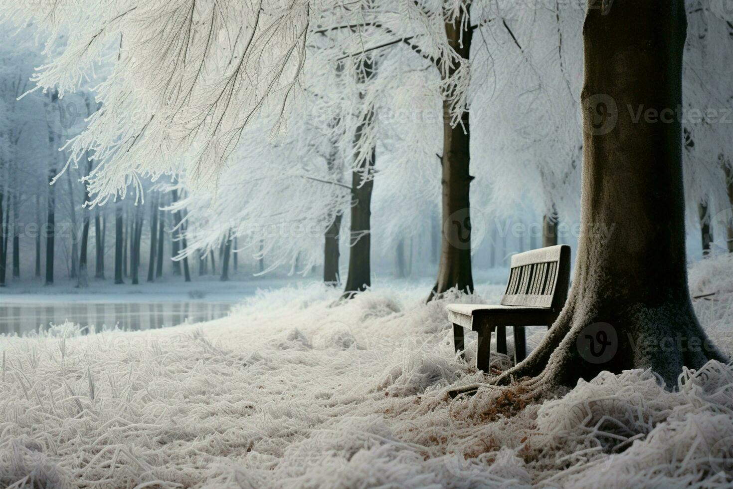 A tranquil winter scene unfolds in the frosty embrace of beechwood AI Generated photo