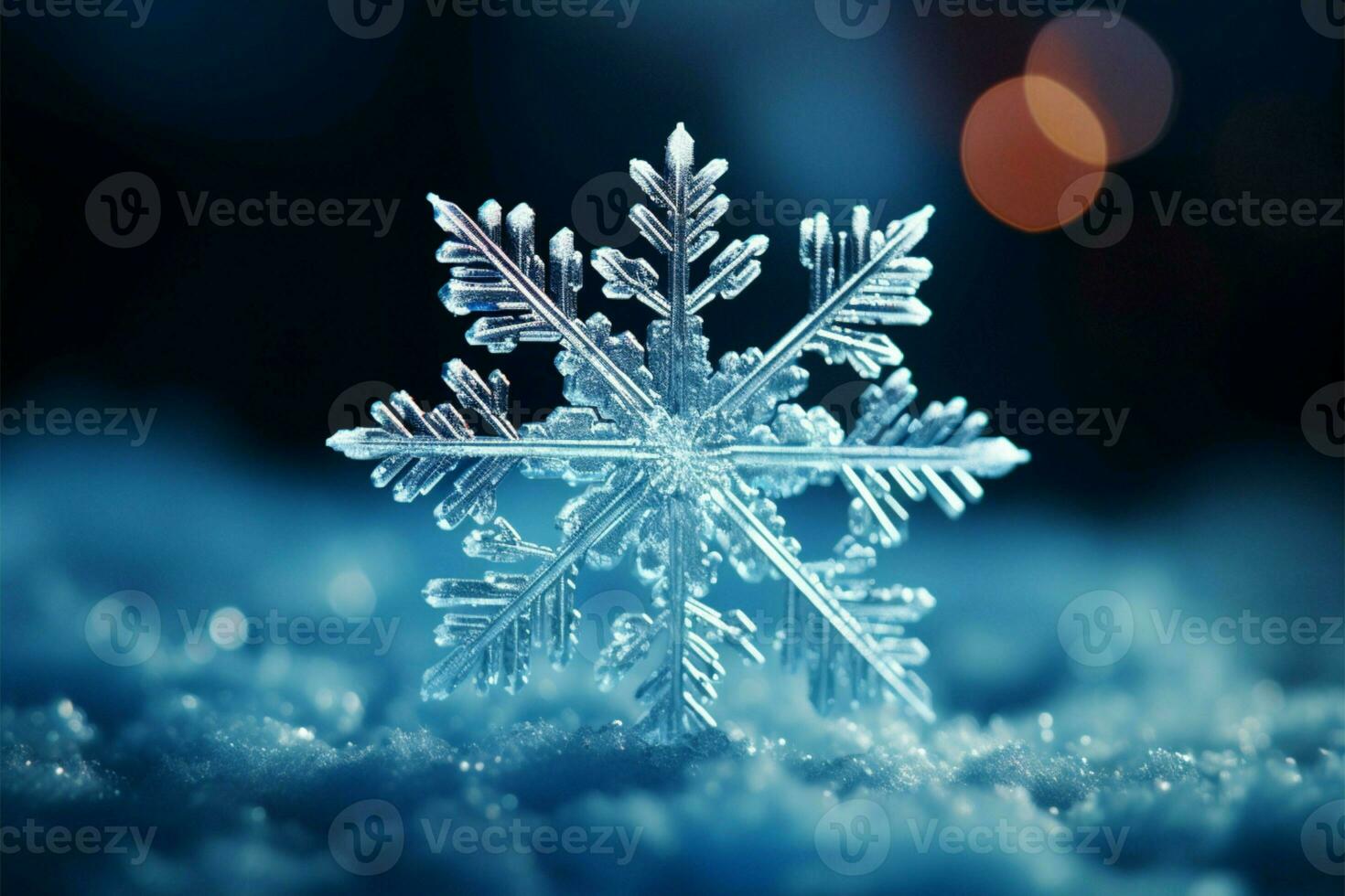 Capturing the elegance of a lone snowflake, room for text AI Generated photo