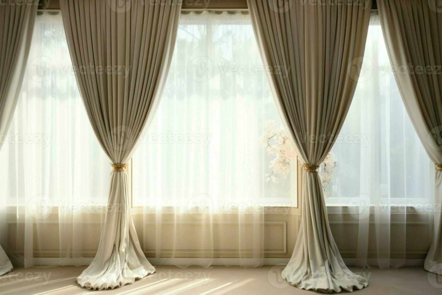 Rooms elegant interior with window, curtains, and an enticing closeup AI Generated photo