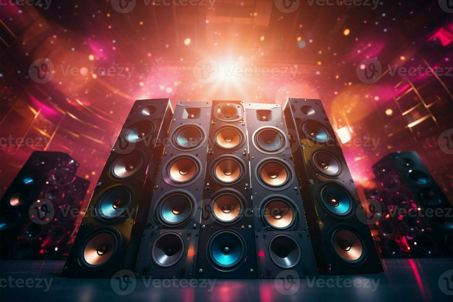 Disco party vibe Colorful speakers in the background creating excitement AI Generated photo