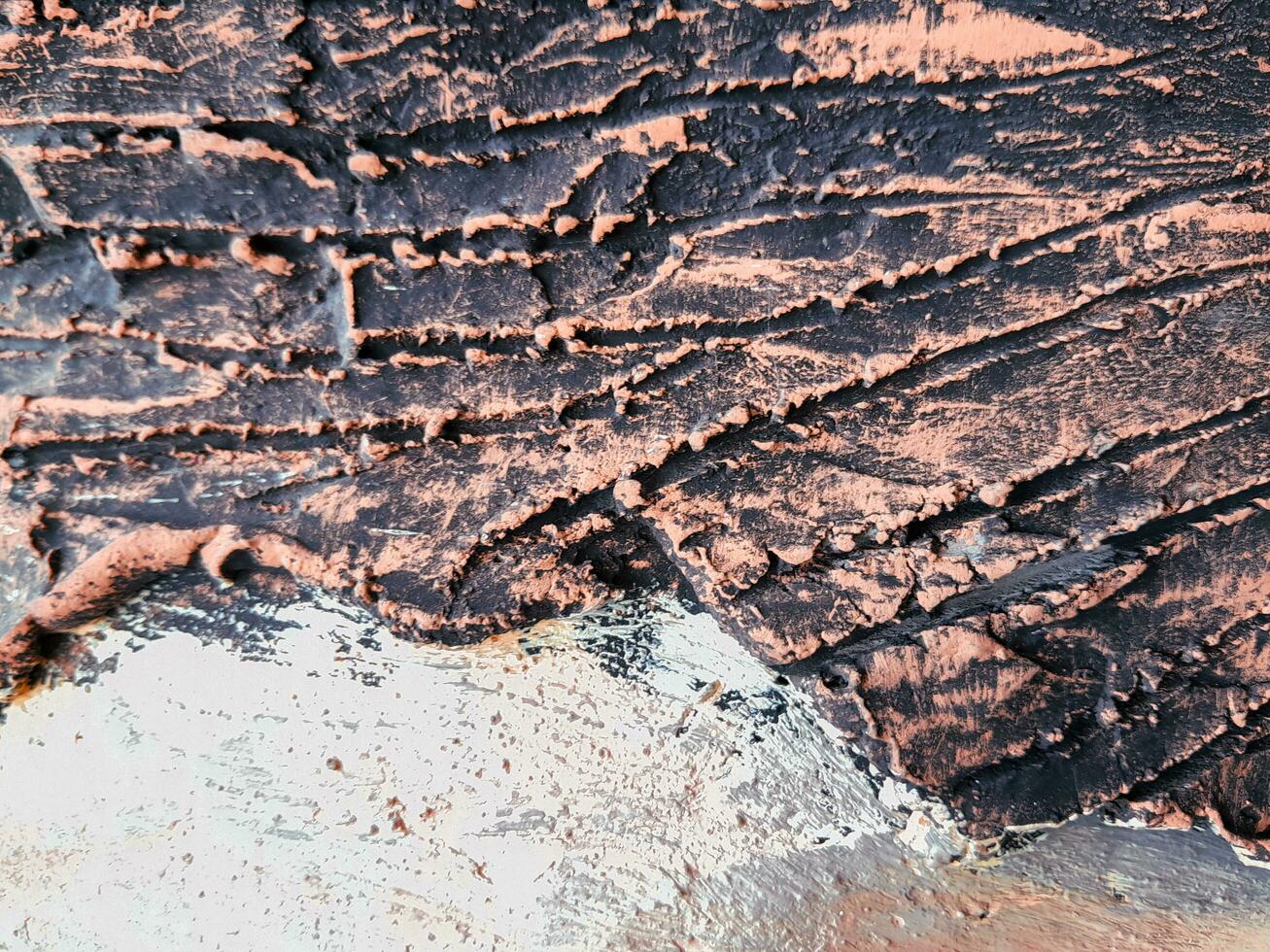 Closeup of tree trunk. Concrete wood texture. Tree bark texture of the cement relief plaster wall with natural color paint. photo