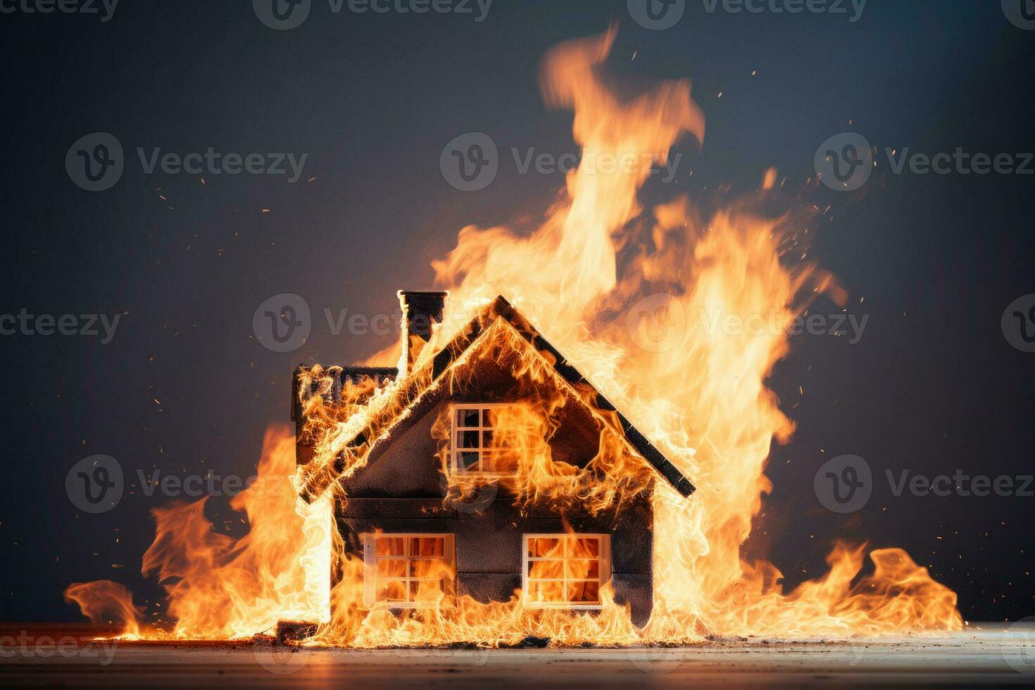 Burning house, Insurance concept. Generative AI photo