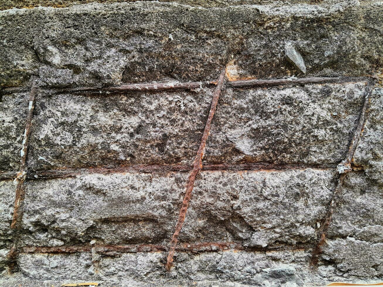 Grungy wall of gray concrete texture with cracked surface from sand and cement materials. photo