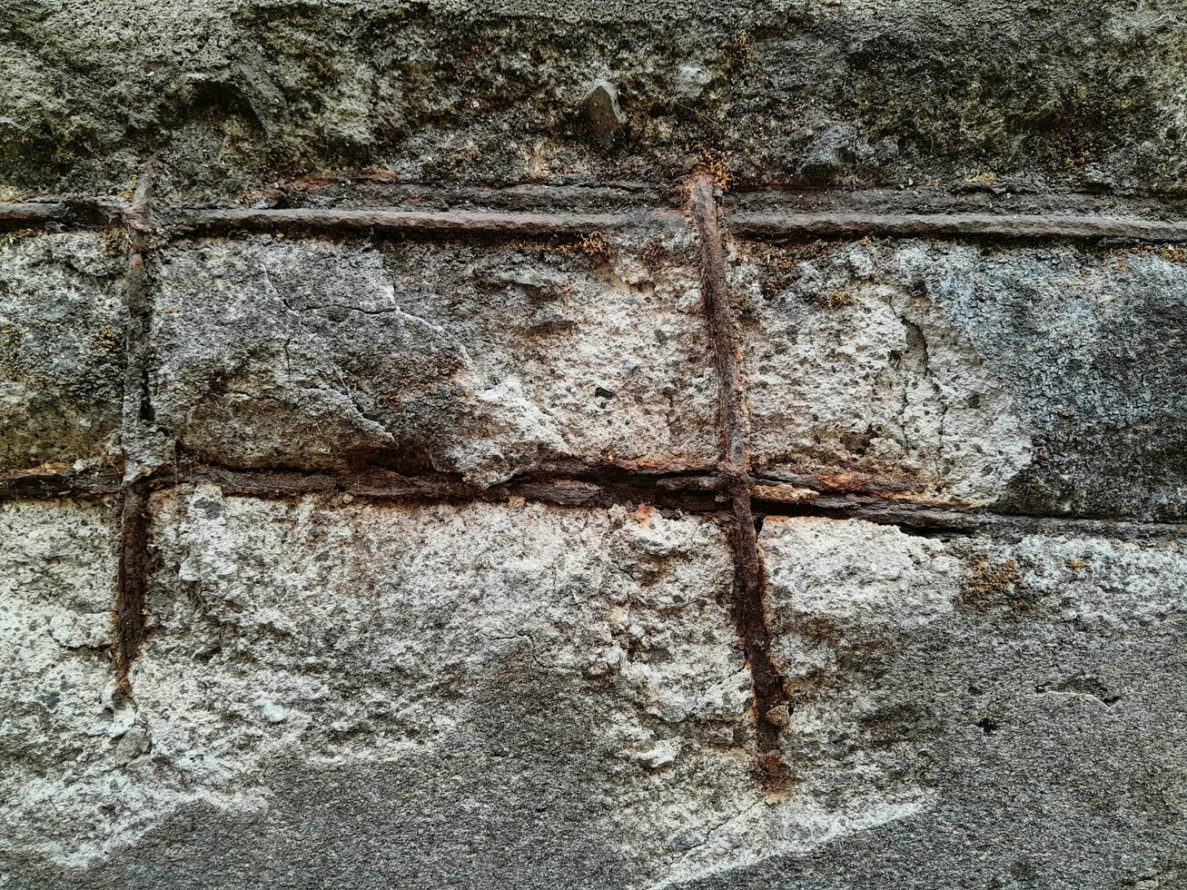 Grungy wall of gray concrete texture with cracked surface from sand and cement materials. photo