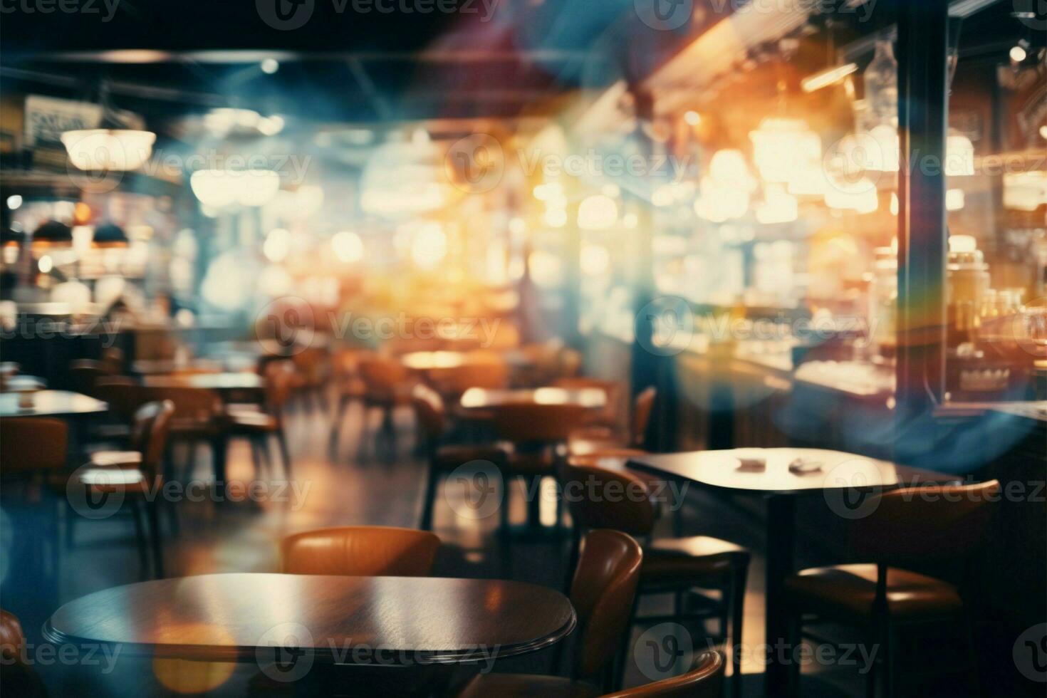 Hazy coffee shop and dining ambiance, an abstract visual blend AI Generated photo