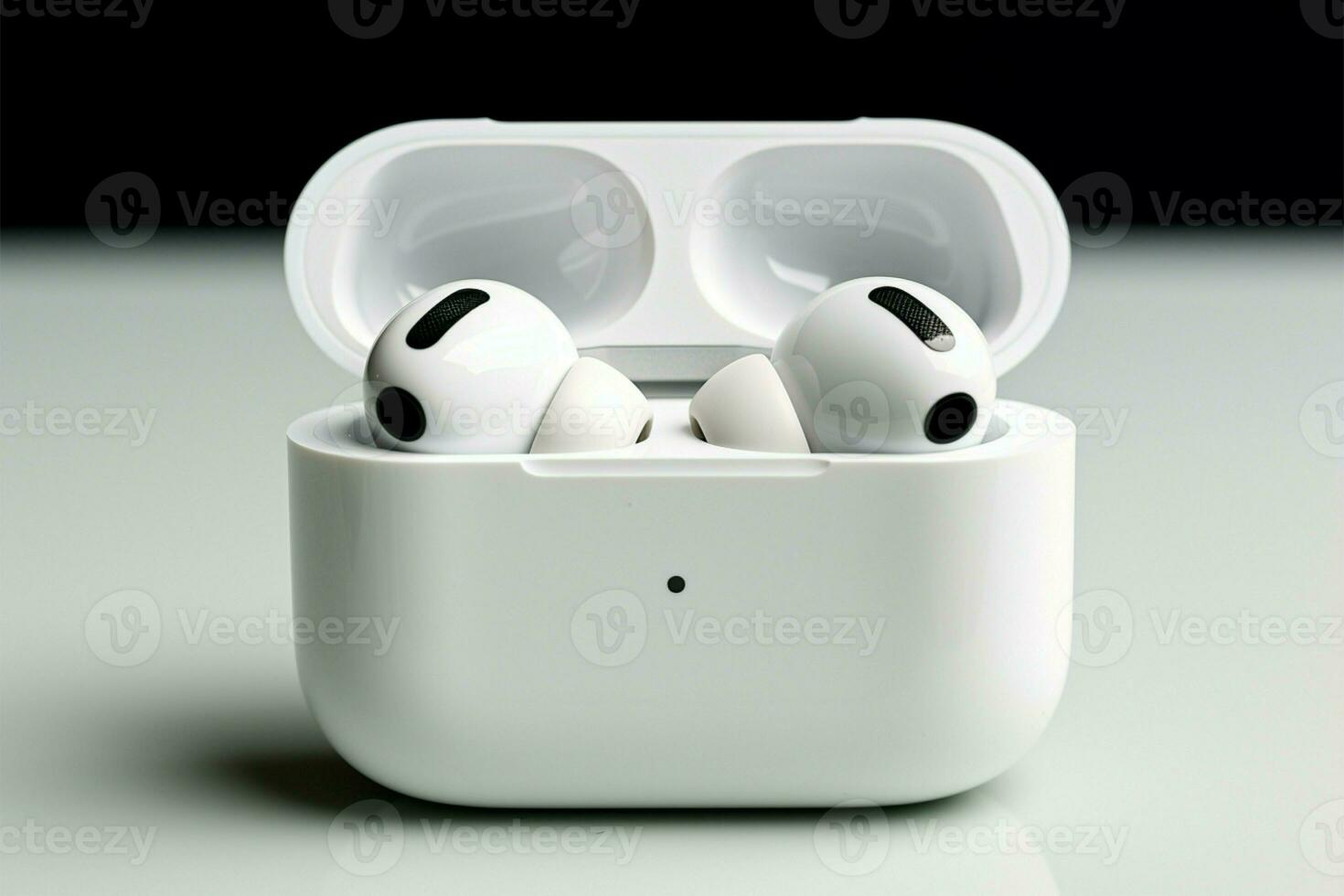 Iconic AirPods Pro from Apple Inc, on a clean white backdrop AI Generated photo