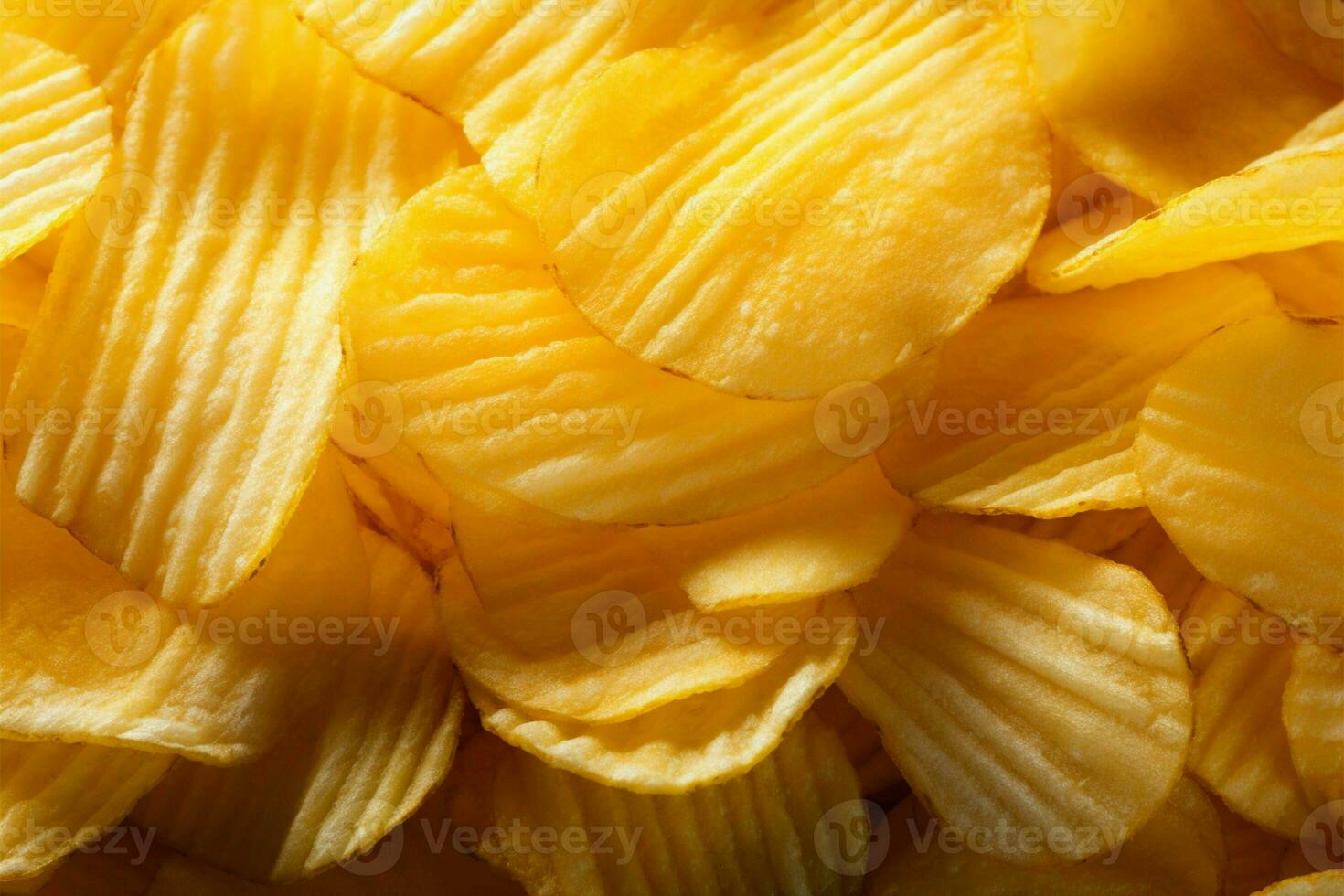 Golden potato chips texture creates an enticing and crunchy backdrop AI Generated photo