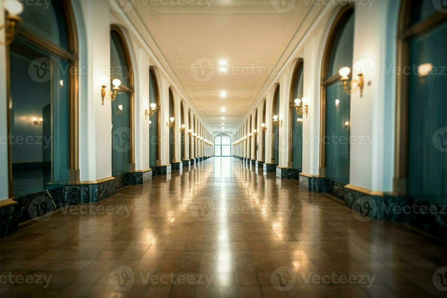 Lavish hotel corridor, offering a glimpse of refined interior design AI Generated photo