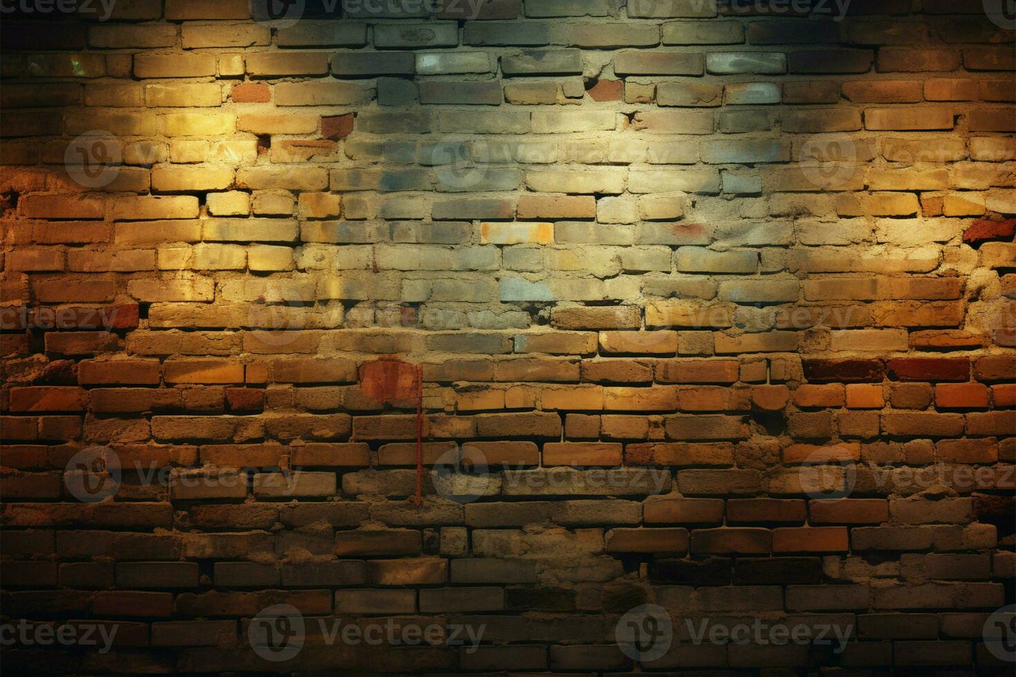 Light leak adds character to the textured old brick wall AI Generated photo