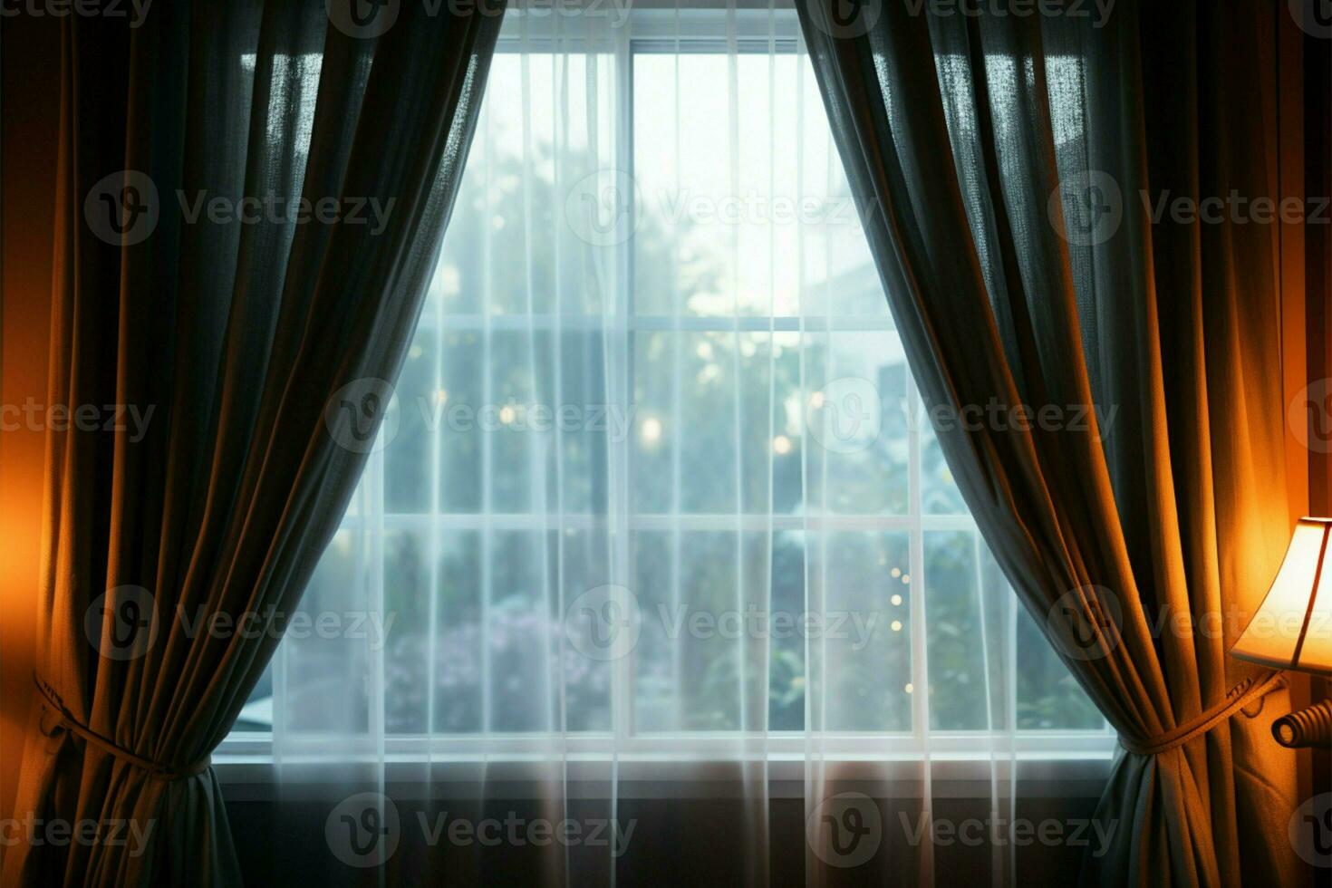 Interior rooms window and curtains take center stage in a closeup AI Generated photo