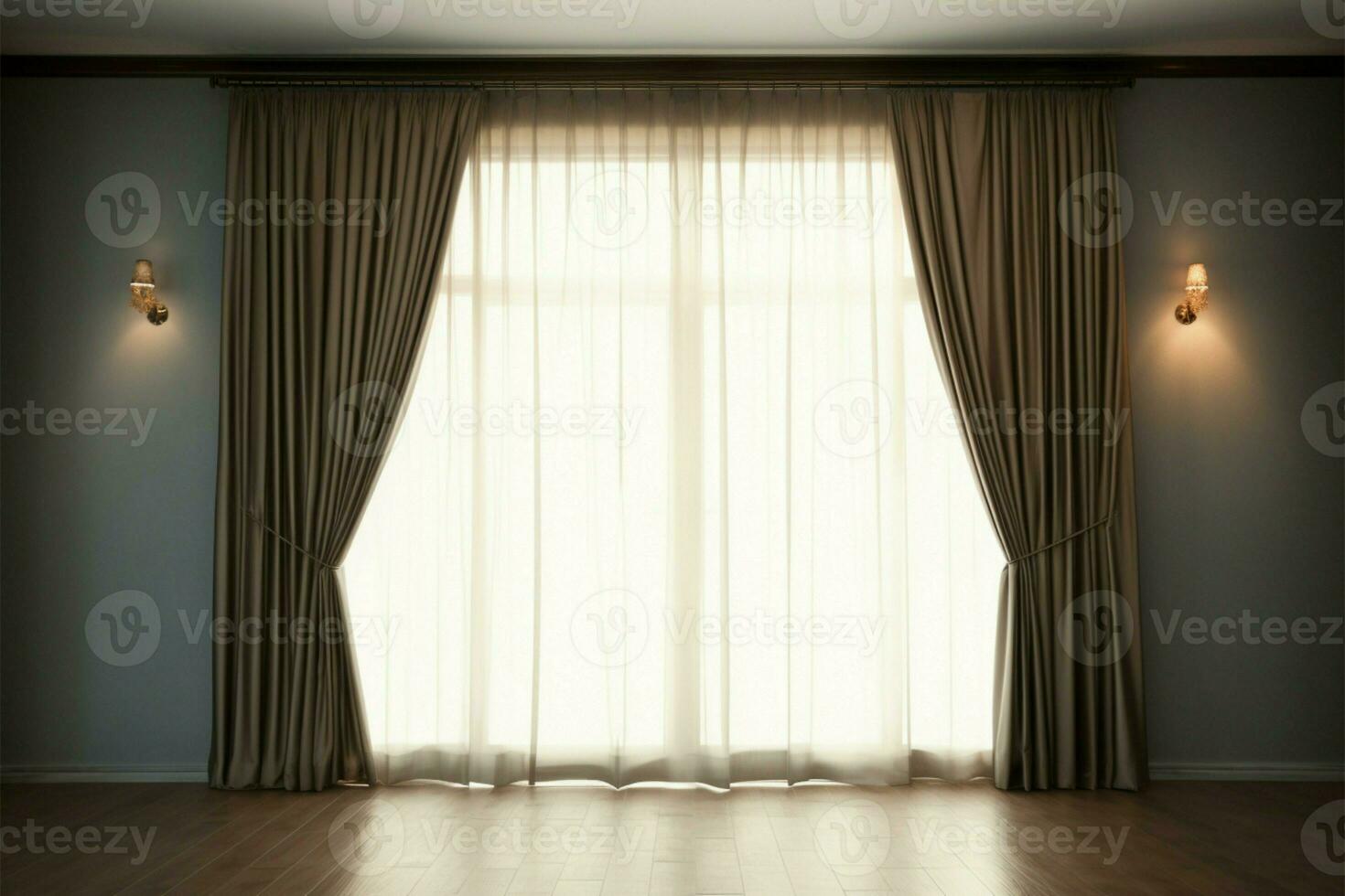 Interior of an empty room adorned with window curtains for decoration AI Generated photo