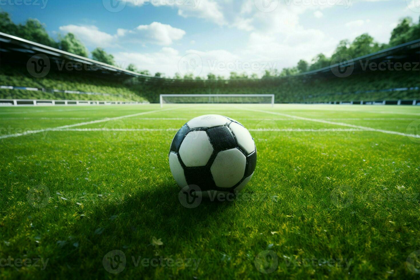 Green soccer field, a stage for the iconic spherical game AI Generated photo