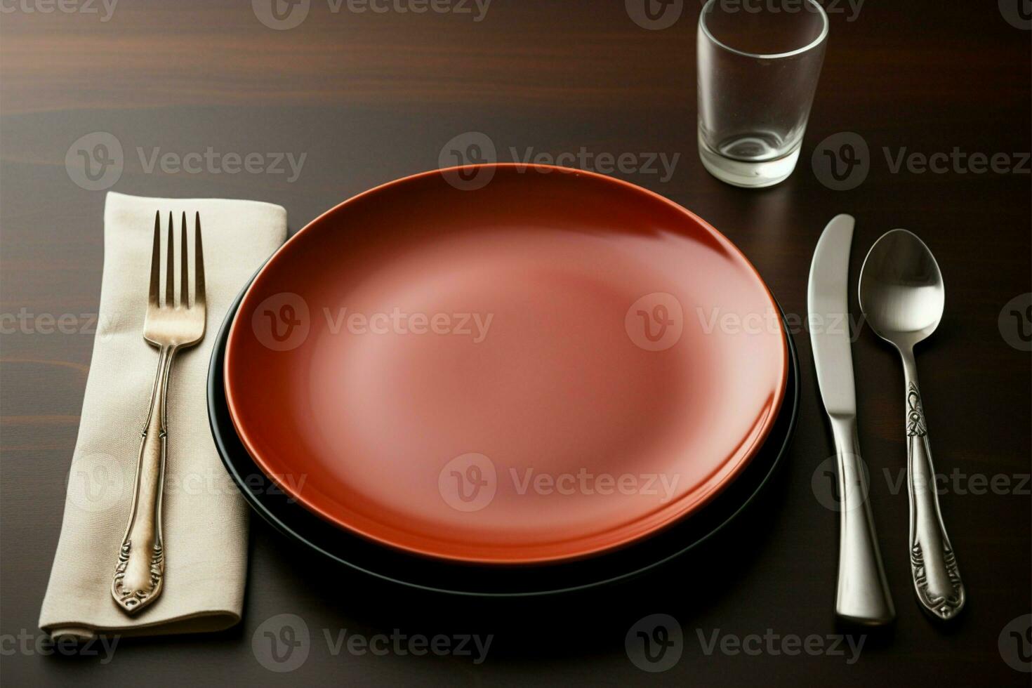 Dining essentials an empty plate with fork, knife, and spoon AI Generated photo