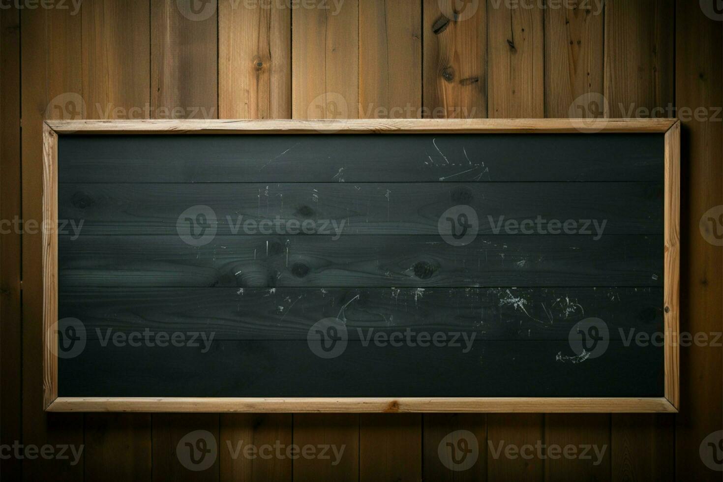 Educational blackboard on a weathered wooden wall, a timeless combination AI Generated photo