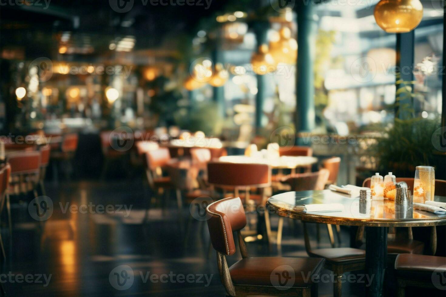 Ethereal cafe ambiance, a tapestry of blurred restaurant interiors AI Generated photo