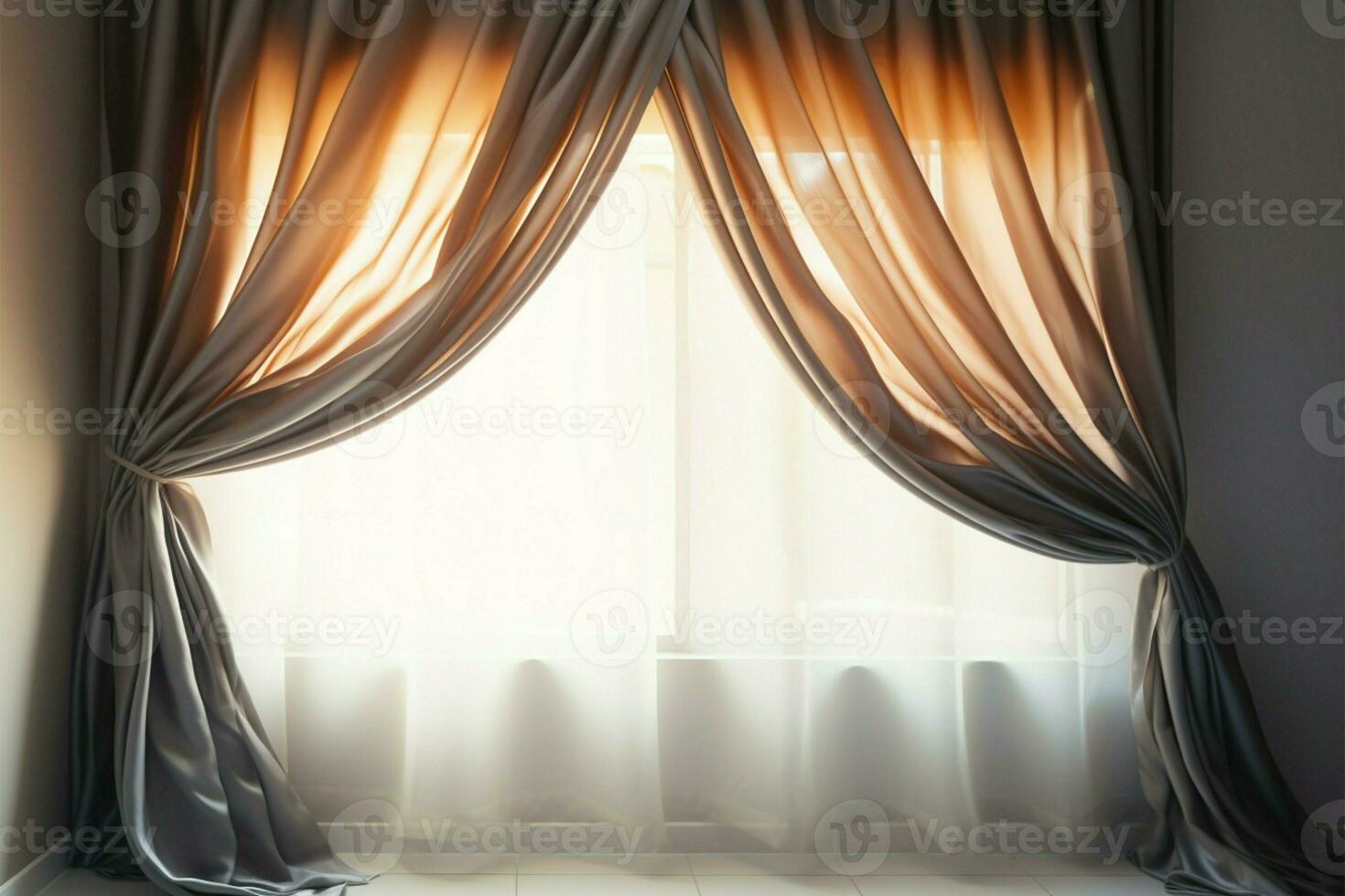 Curtain aglow with the gentle touch of sunlight, illuminating elegantly AI Generated photo