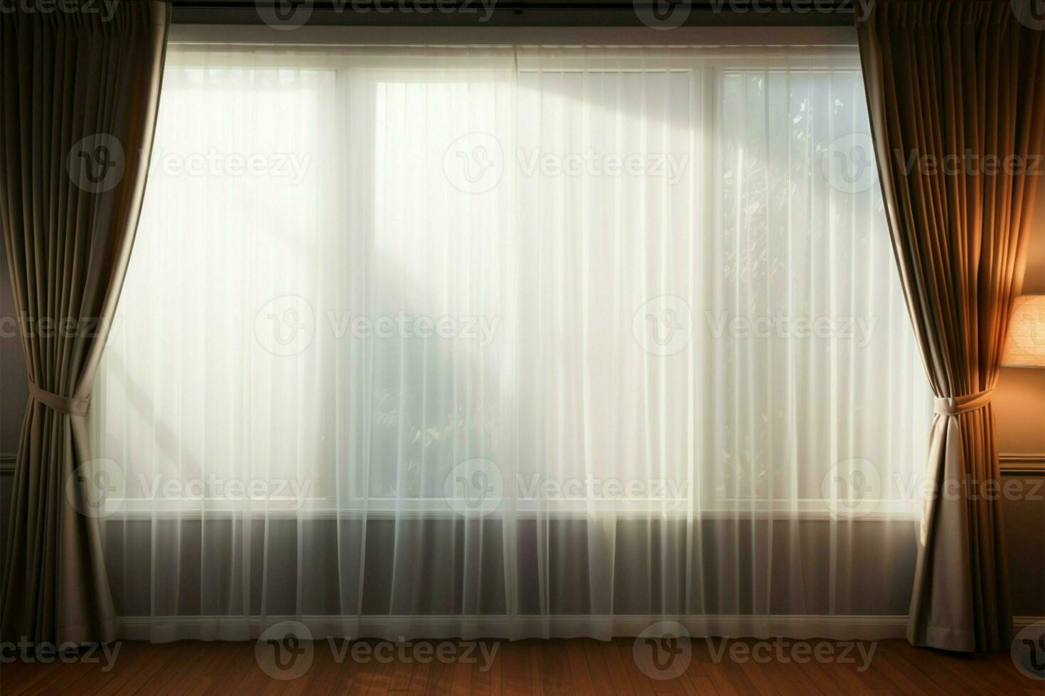 Closeup view of window and curtains in an inviting, empty room AI Generated photo