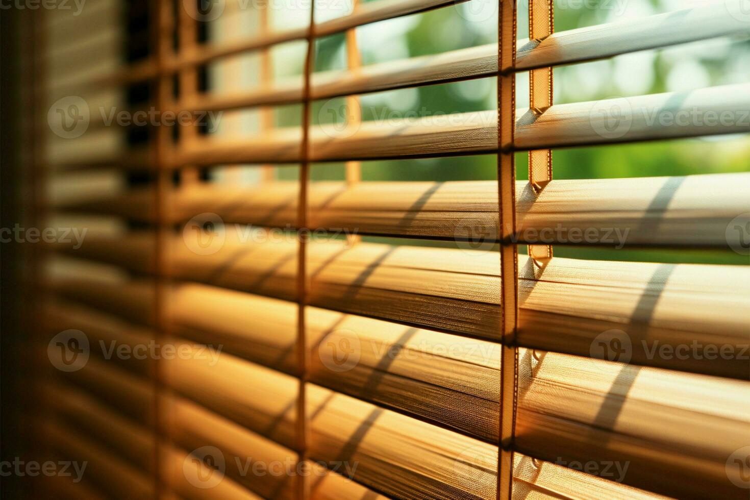 Close up Bamboo, venetian, and chick blinds create soft focused elegance AI Generated photo