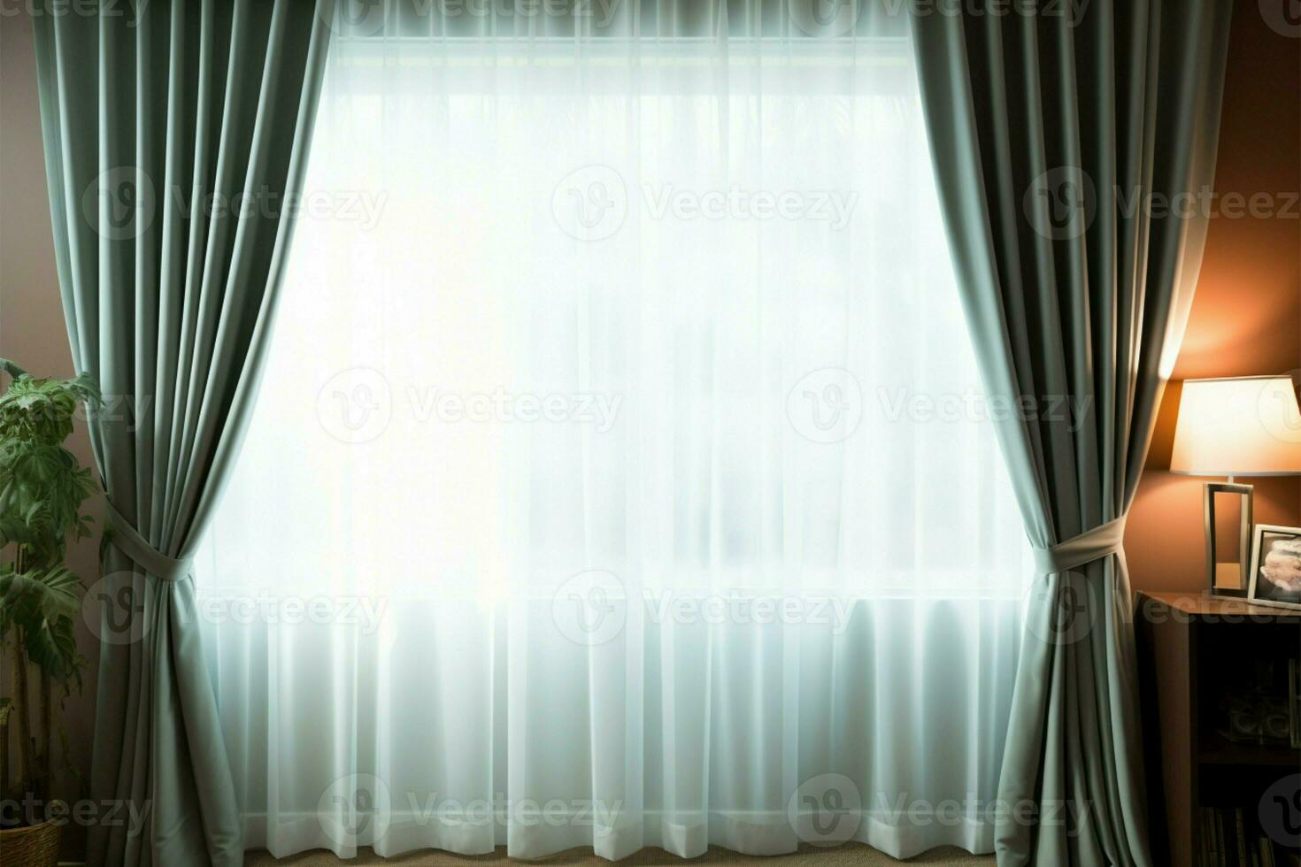 Closeup of curtains adorning an empty rooms window, an inviting interior AI Generated photo