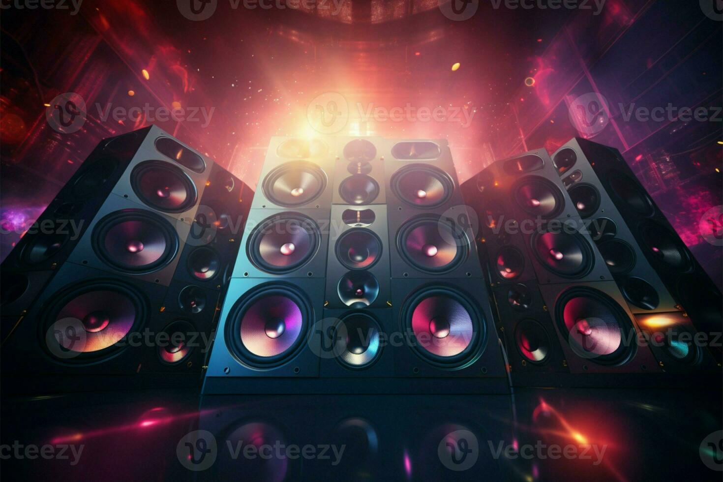 Disco party vibe Colorful speakers in the background creating excitement AI Generated photo