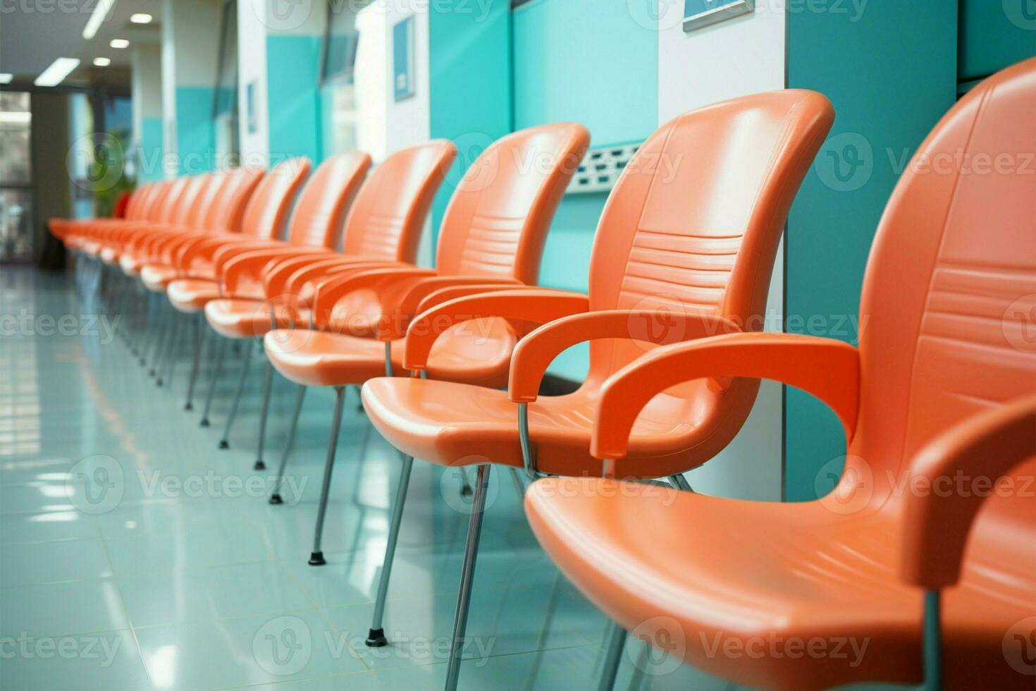 cómodo sillas en el hospital esperando zona acomodar pacientes y invitados ai generado foto