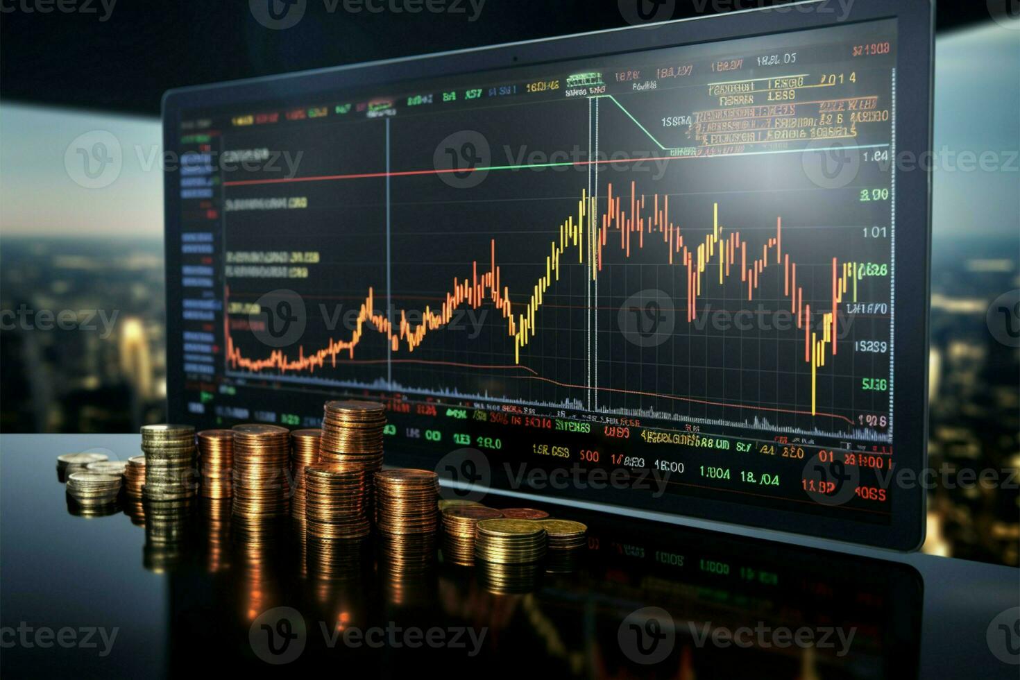 Currency exchange rate stock market on monitor screen in real time AI Generated photo