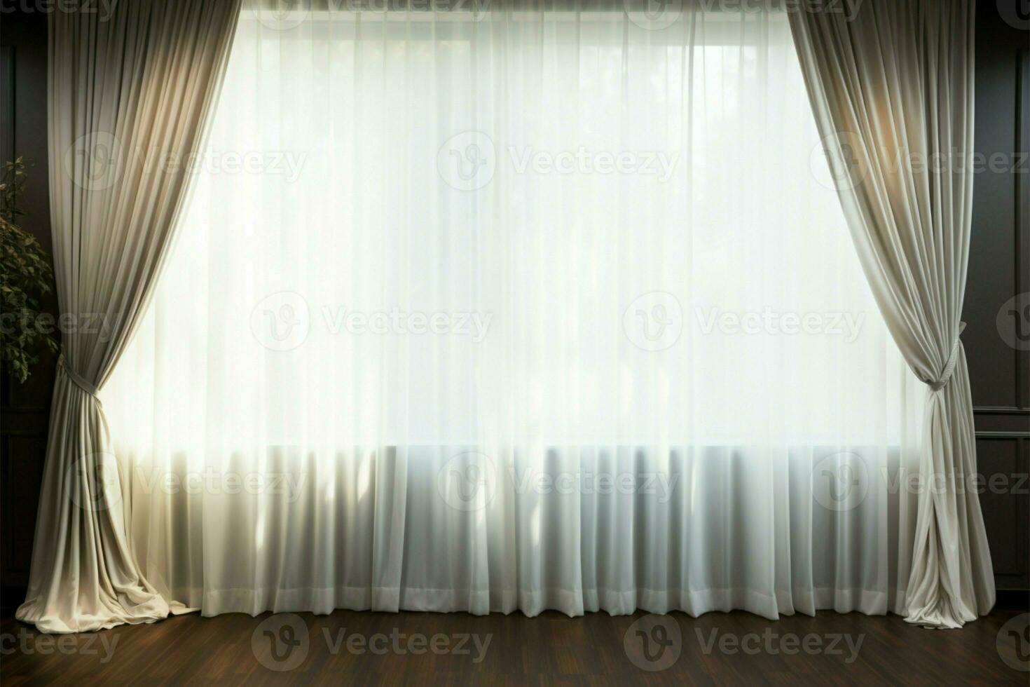 Closeup of curtains adorning an empty rooms window, an inviting interior AI Generated photo