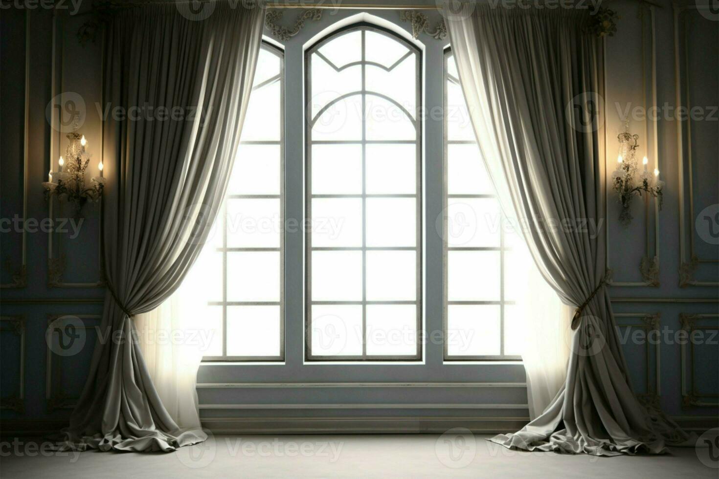 Charming decoration curtains frame the window in an empty room AI Generated photo