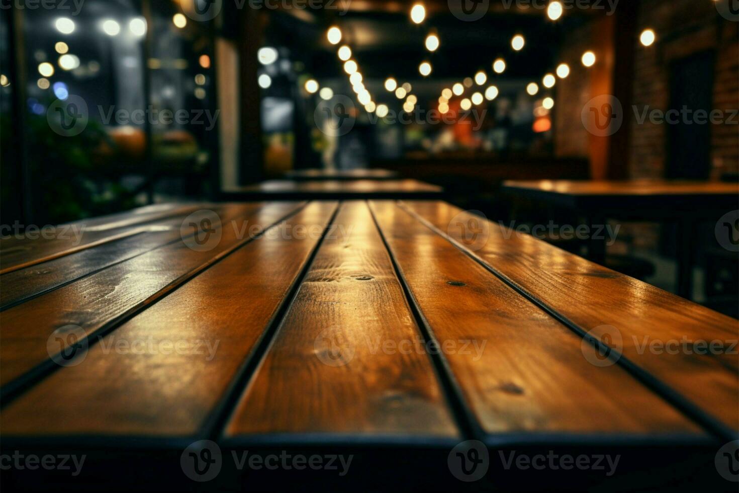 Close up on cafe tables wood texture, bokeh backdrop adds charm AI Generated photo
