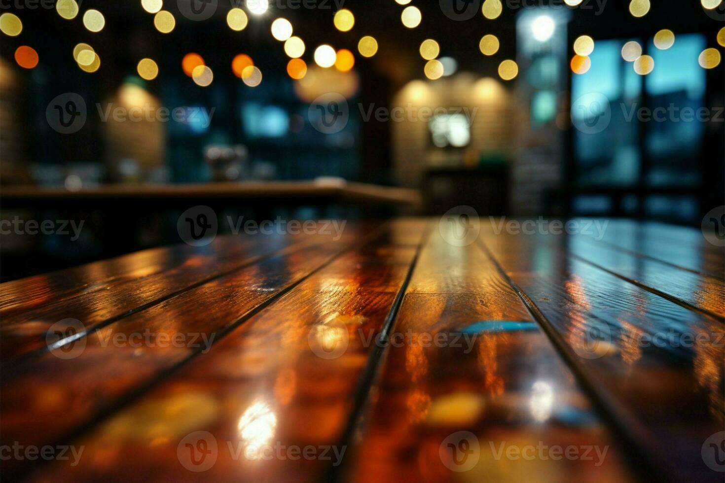 Close up of cafe table surface with captivating bokeh background AI Generated photo