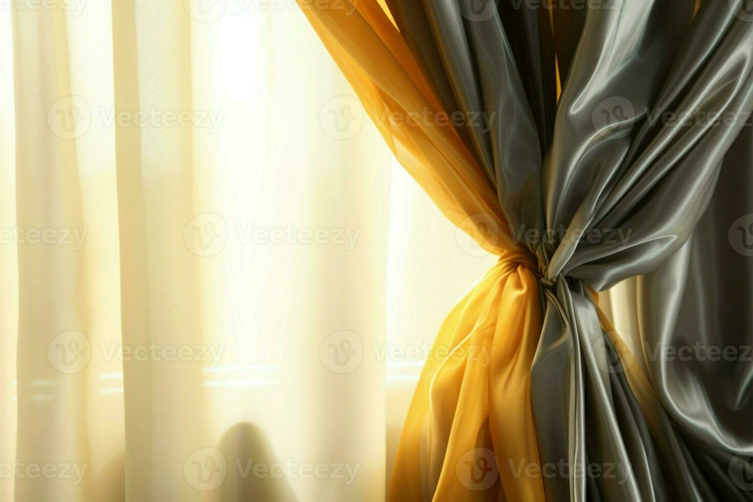 Curtains texture comes alive in the closeup bathed in sunlight AI Generated photo