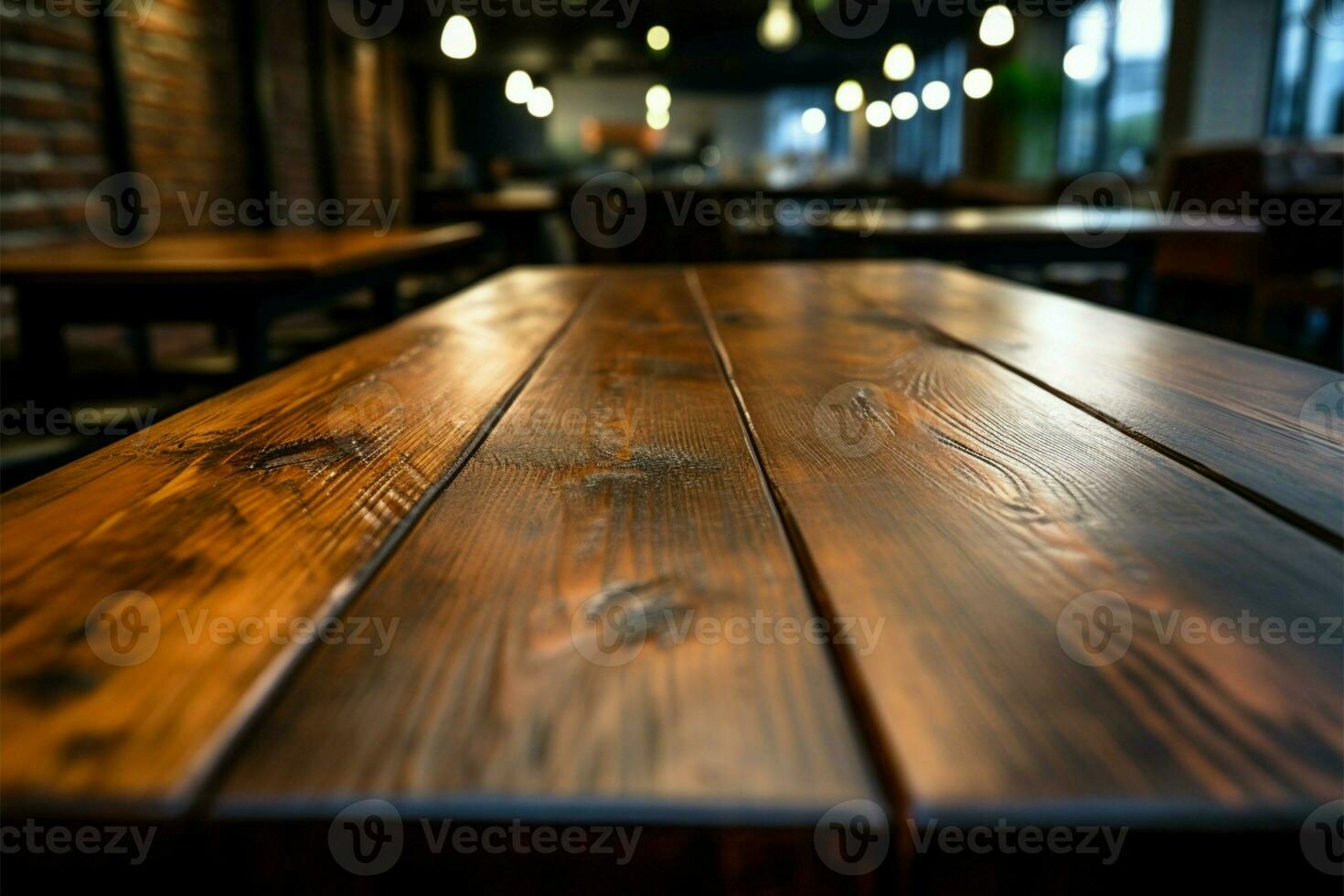 Close up on cafe tables wood texture, bokeh backdrop adds charm AI Generated photo