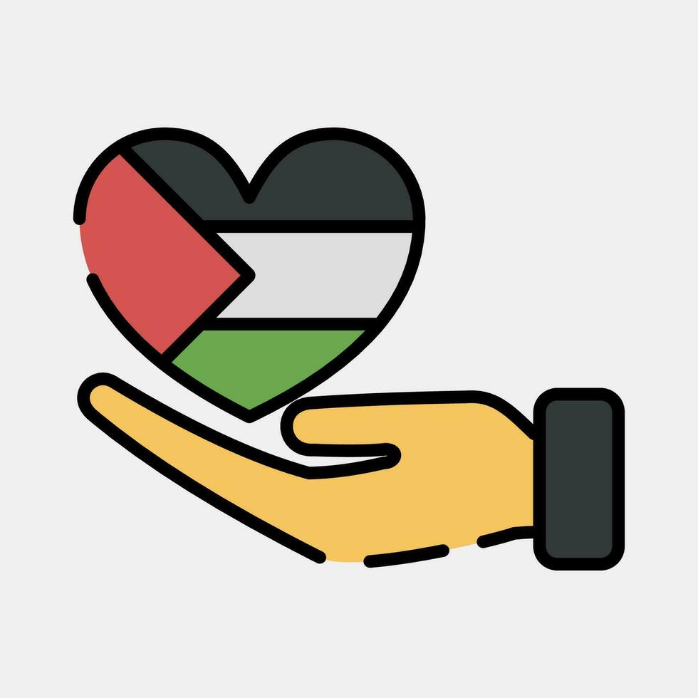 Icon hand and heart. Palestine elements. Icons in filled line style. Good for prints, posters, logo, infographics, etc. vector
