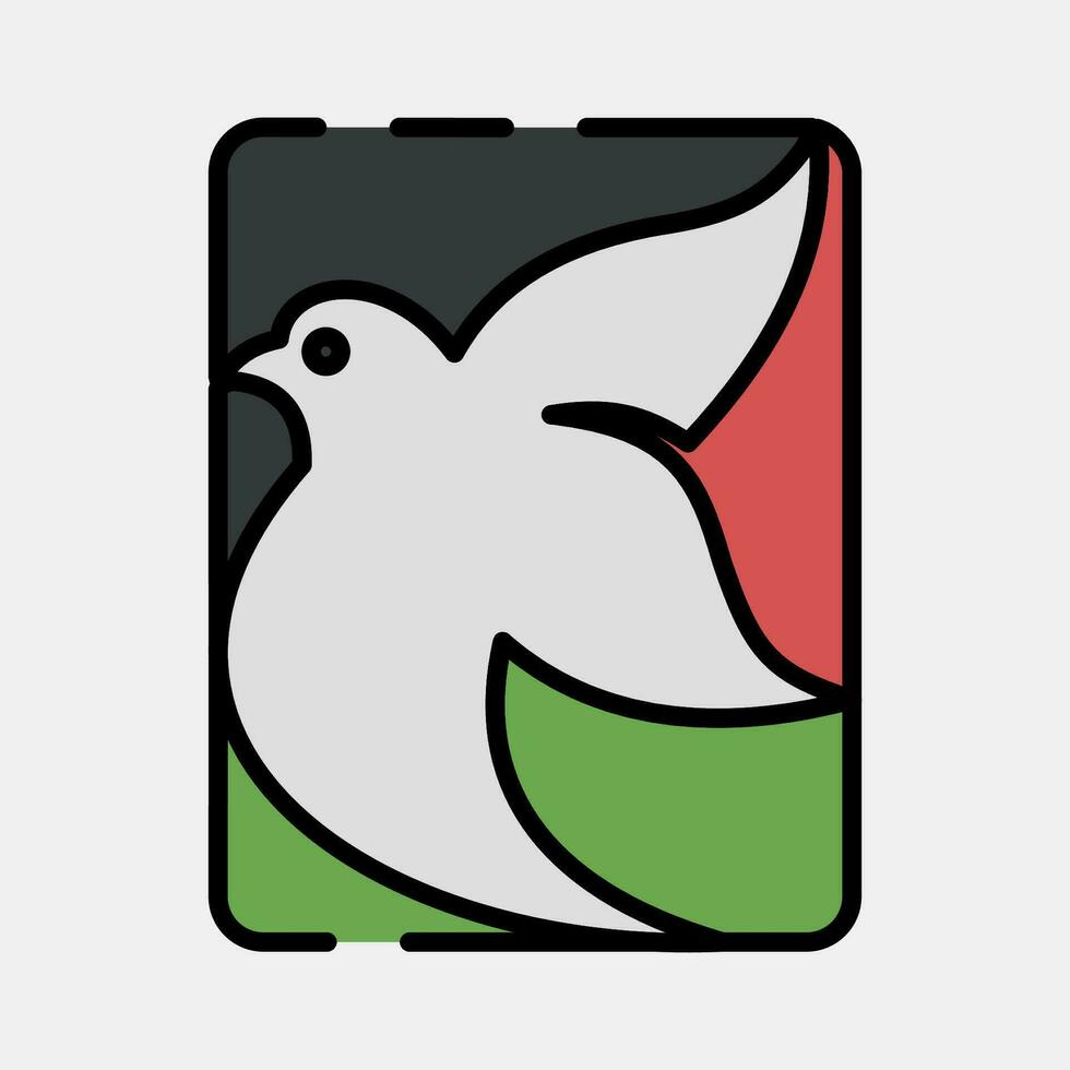Icon dove in a rectangle. Palestine elements. Icons in filled line style. Good for prints, posters, logo, infographics, etc. vector