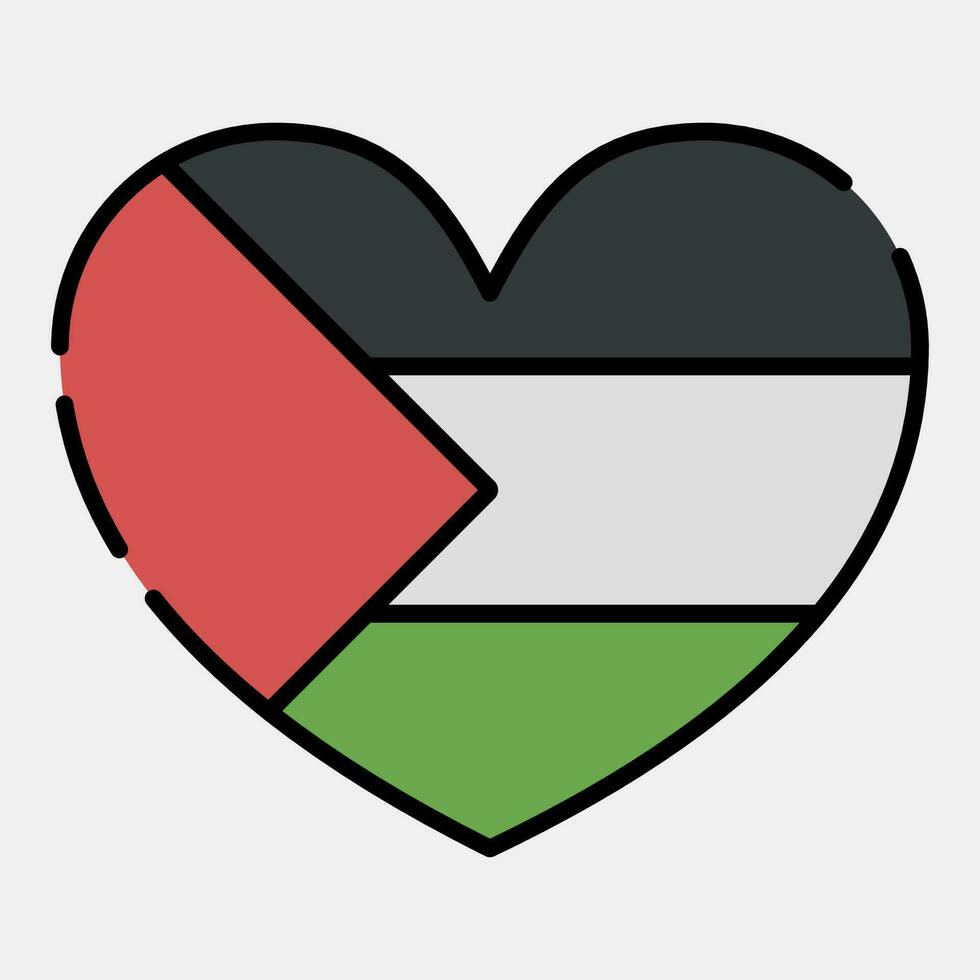 Icon heart shape palestine flag. Palestine elements. Icons in filled line style. Good for prints, posters, logo, infographics, etc. vector