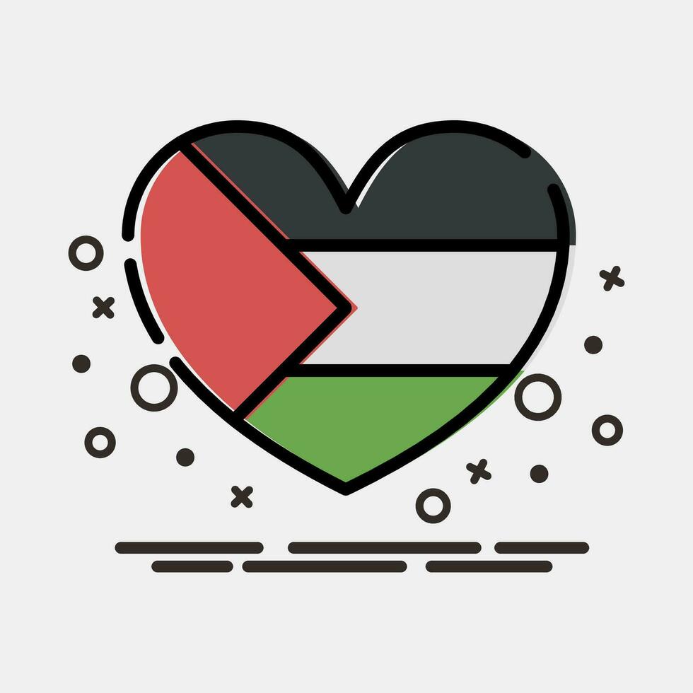 Icon heart shape palestine flag. Palestine elements. Icons in MBE style. Good for prints, posters, logo, infographics, etc. vector
