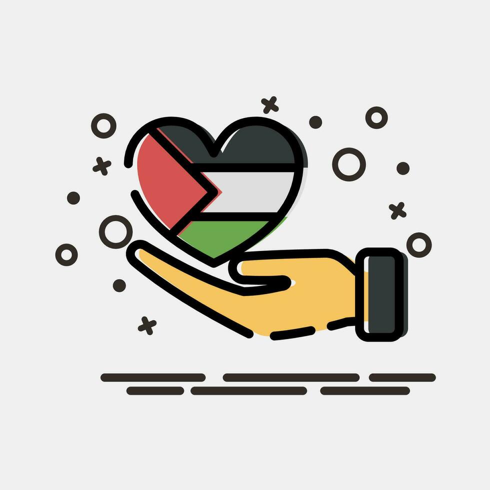 Icon hand and heart. Palestine elements. Icons in MBE style. Good for prints, posters, logo, infographics, etc. vector